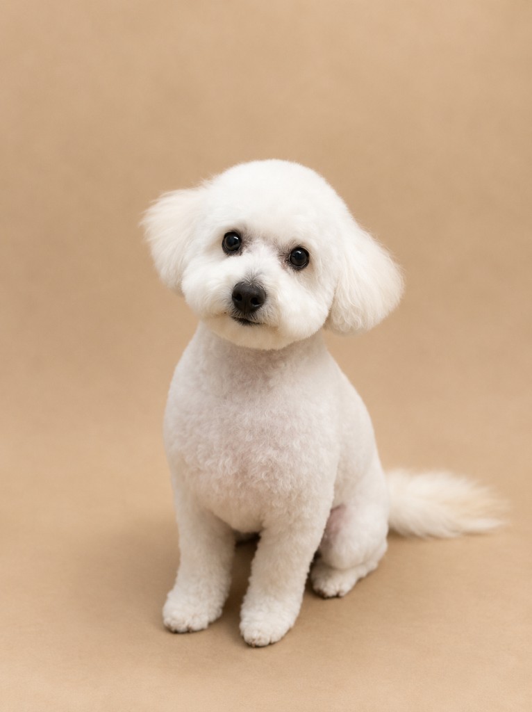 White fluffy dog freshly groomed